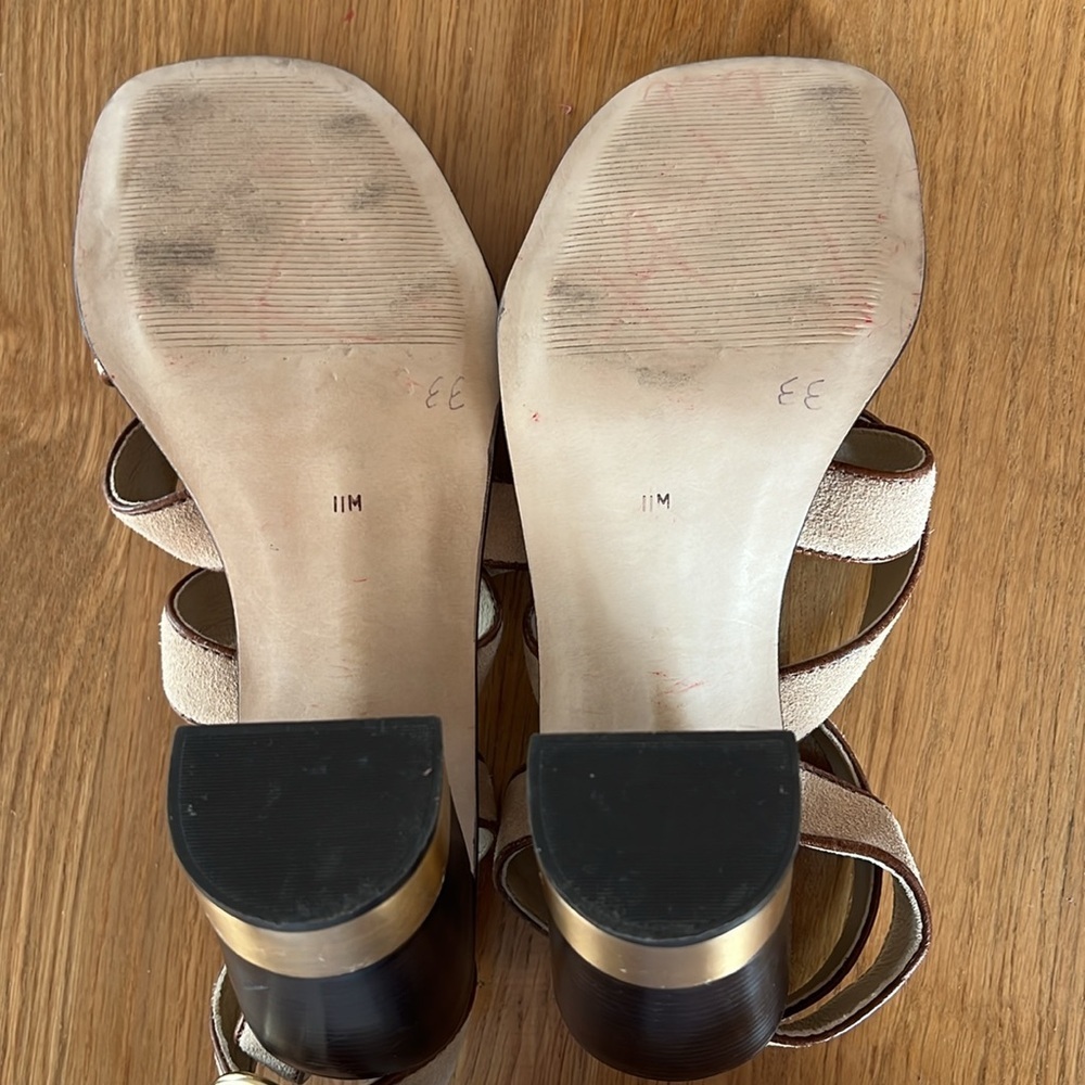 Michael Kors Natural Suede Sz 11 Women’s Block Heel Strappy Sandal Square Toe - Picture 9 of 15